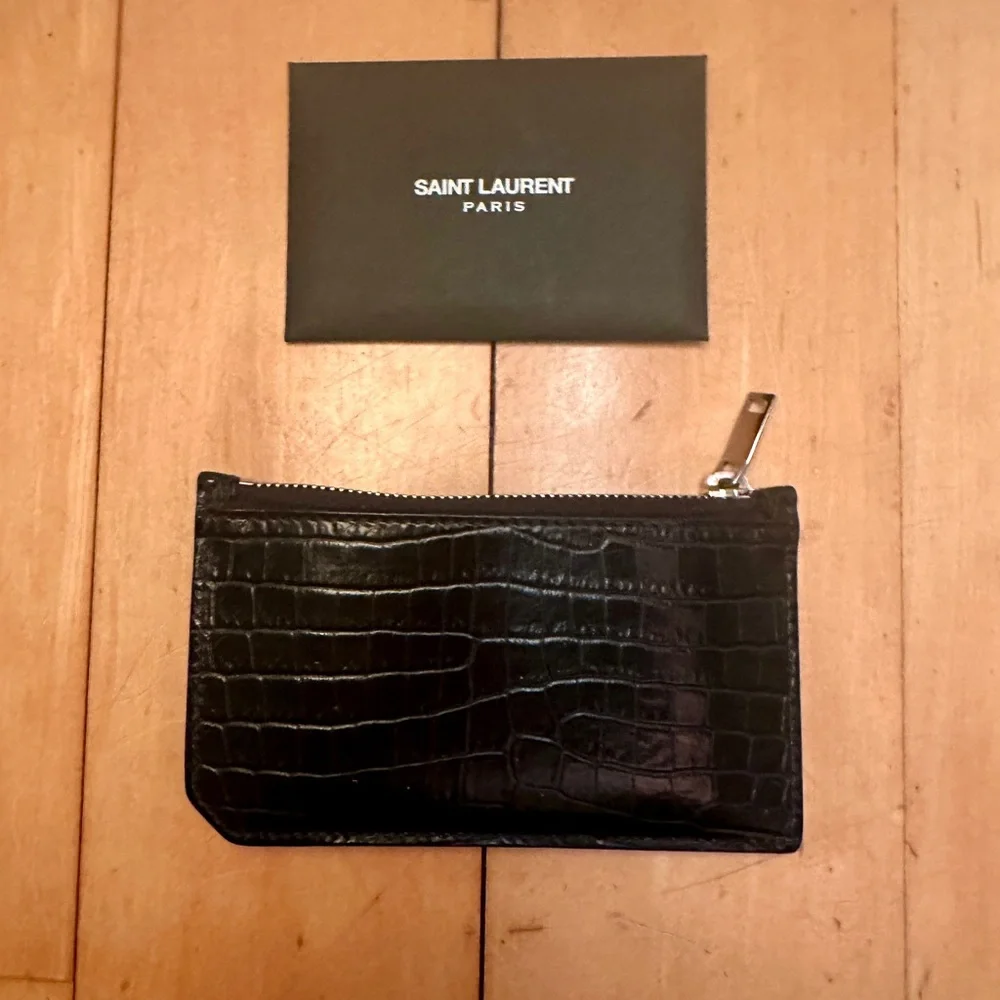 Saint Laurent Black Croc-Embossed card holder/wallet - Picture 2 of 16